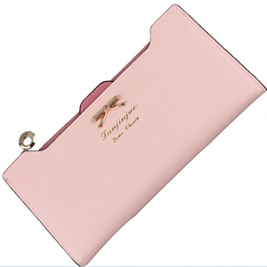 Newest women long zipper wallet high capacity fashion bowknot leather zipper lady wallet