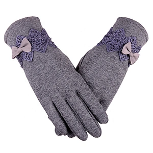 Cute Bowknot Knitted Gloves For Women Girls Lady Suede Leather Winter Warm Gloves