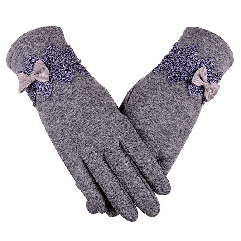 Cute Bowknot Knitted Gloves For Women Girls Lady Suede Leather Winter Warm Gloves