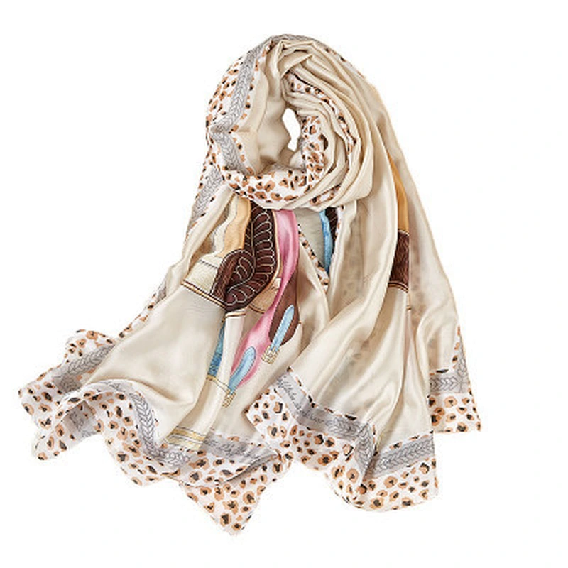 All-match outdoor imitated silk floral women silk printed scarf sunscreen shawl