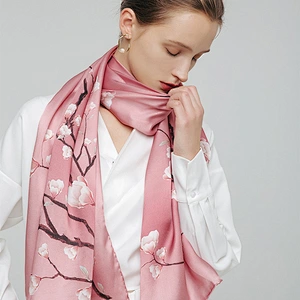 Lady elegant Satin Crepe Mulberry silk women long print silk scarf