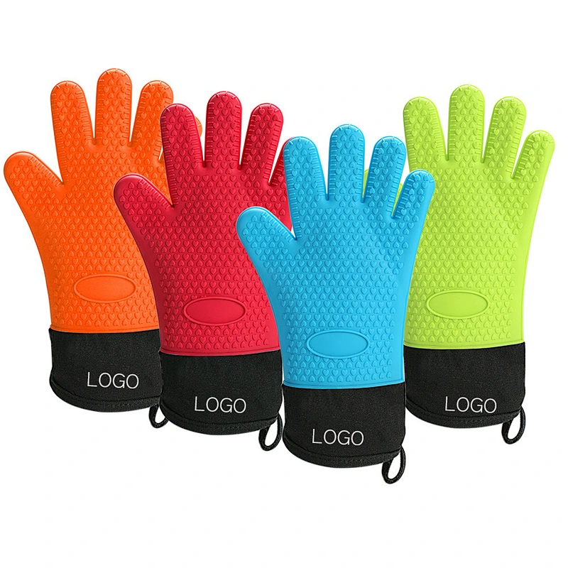 Silicone Gloves Heat Resistant Double Oven Mitts for Kitchen Cooking BBQ Baking