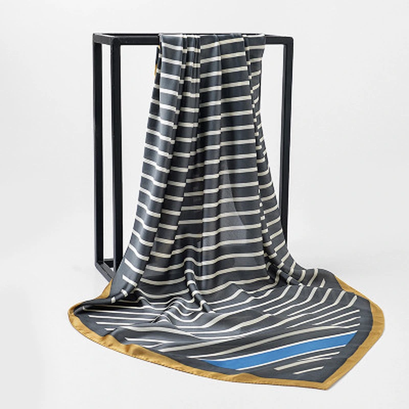 Simple temperament wild square summer sunscreenscarf silk striped printing scarf silk