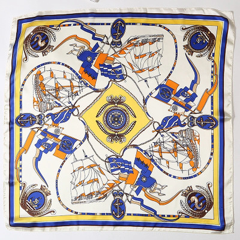 Spring small scarves gift sailboat printed sunscreenscarf women square silk long scarf