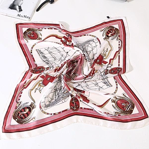 Spring small scarves gift sailboat printed sunscreenscarf women square silk long scarf