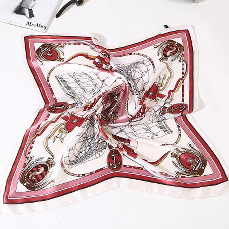 Spring small scarves gift sailboat printed sunscreenscarf women square silk long scarf