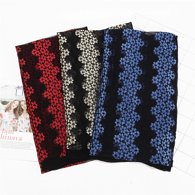 Muslim headscarf travel beach towel floral jacquard stitching lace hijab scarf for women