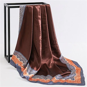 Silk feel simple and stylish fashion women summer square 90cm silk scarf lace sunscreen shawl