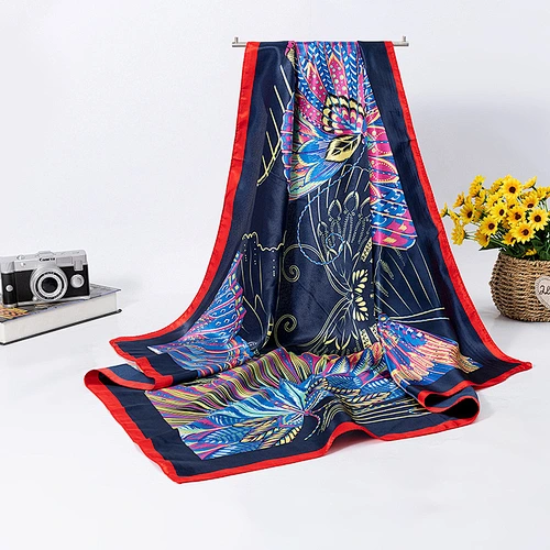 Shawl long sunscreen beach towel butterfly digital printing 90cm satin square scarf
