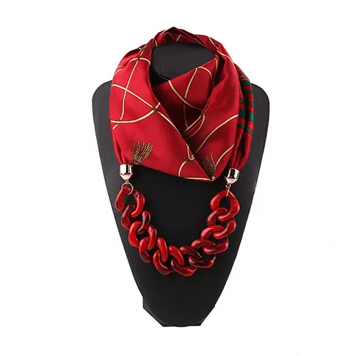 European and American satin chain decorated ethnic style ladies necklace women jewelry scarf  with pendant