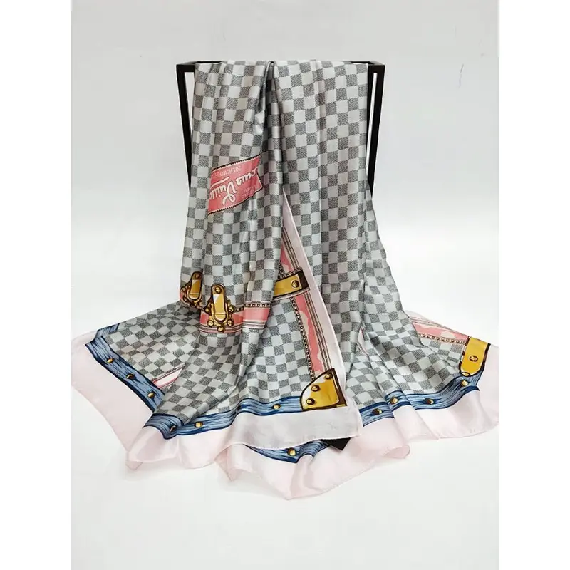 Classic check new silk satin printed ladies multifunctional shawl custom satin silk scarf