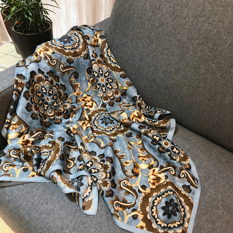 New classic national style printed square women 90cm silk square scarf