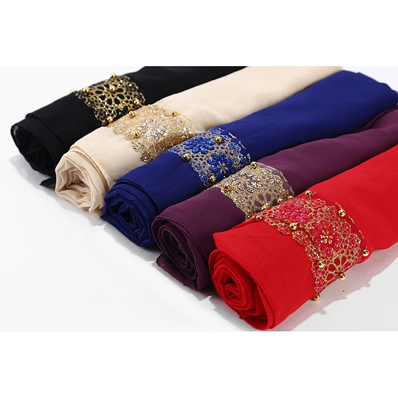 Solid color chiffon pearl jacquard inlaid diamond scarf cheap long women chiffon scarves hijab