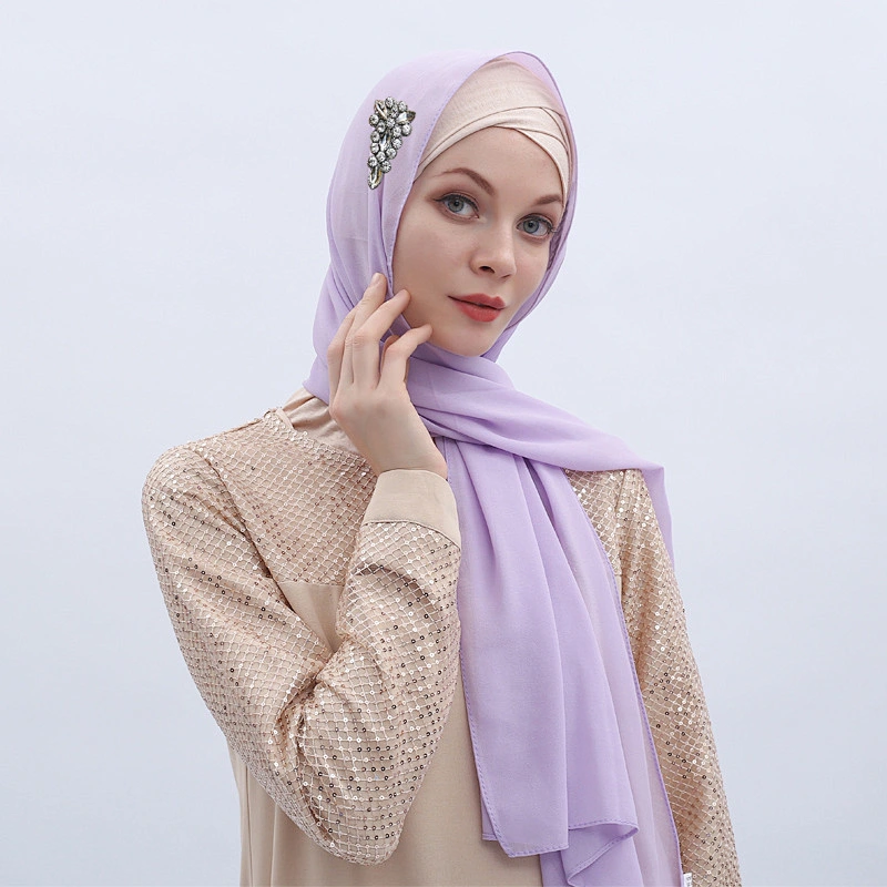 Hot fashion chiffon rhinestone Muslim female hijab long stylish plain muslim hijabs scarfs