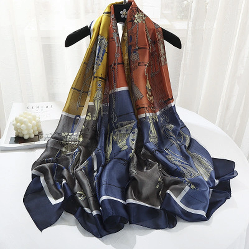 Rope knot printing simulation silk summer thin sunscreen scarf female beach towel pink long silk scarf supplier