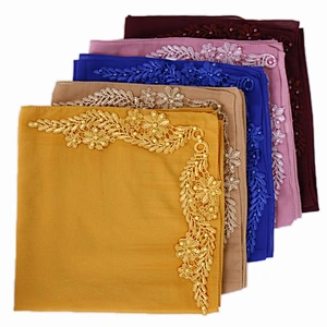 Embroidered muslim hijab scarf  bubble chiffon scarf women hijab shawl wholesale
