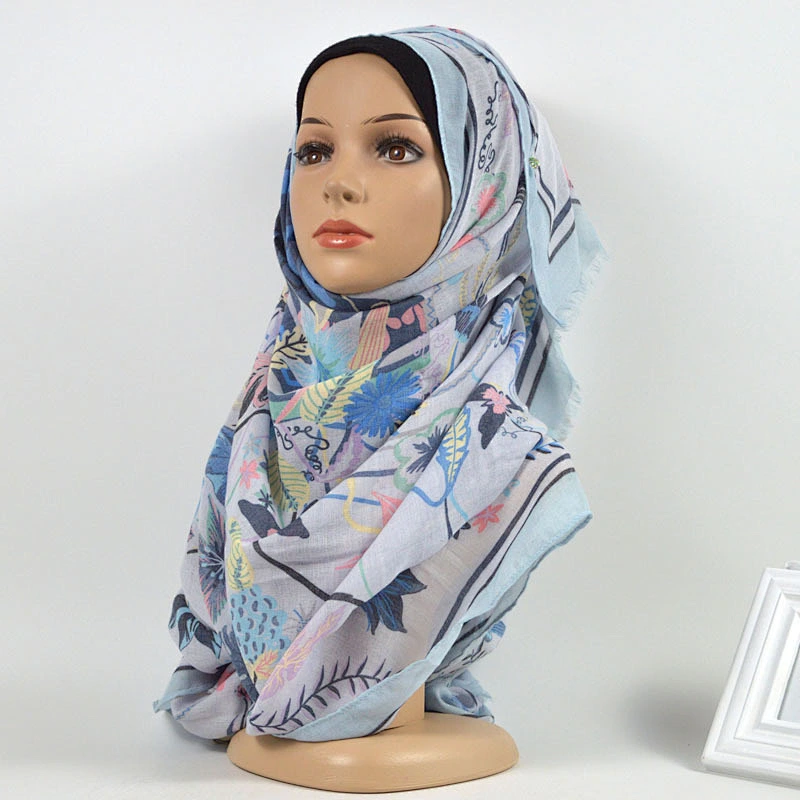 Manufacturers wholesale soft smooth floral print all-match  muslim women blended scarf hijab