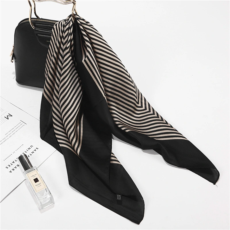 New striped 70cm decorative scarf printing wholesale women silk square scarf 70x70