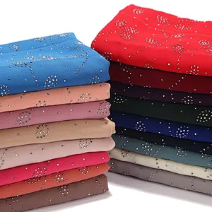 hot sale 23 color stock pearl chiffon hot diamond small leaves malaysian chiffon hijab scarf