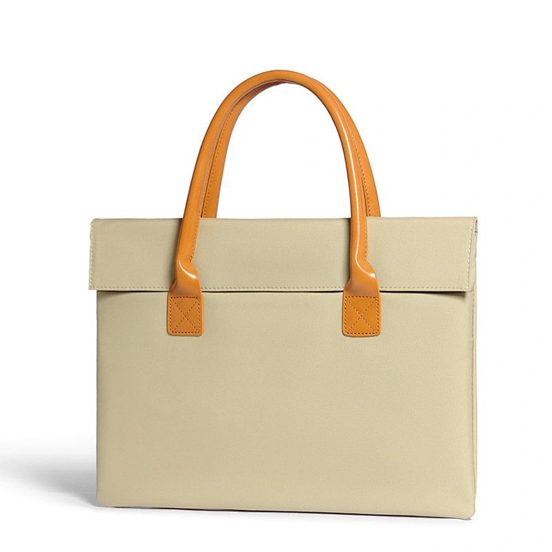 Hot products women canvas laptop business bag with thin and light leather handle