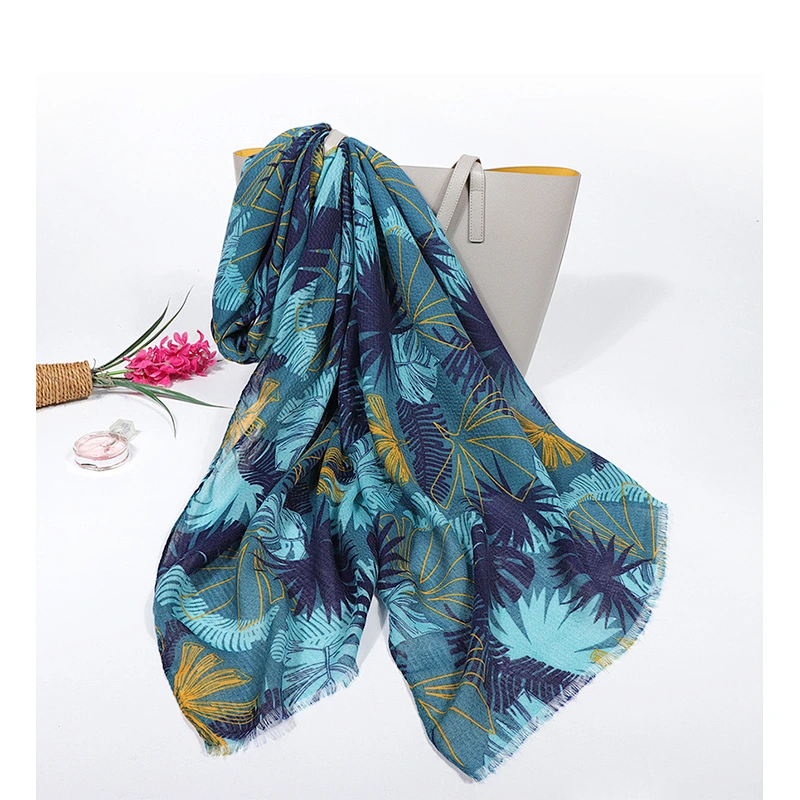 Factory direct coconut tree tropical green green printing wild polyester voile scarf plain