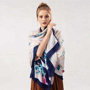 Woman summer seaside Sunscreen Lengthen Oversized beach print polyester  shawl