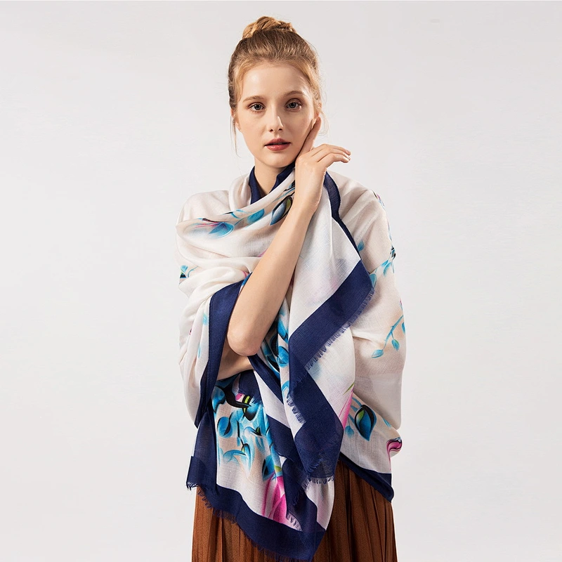 Woman summer seaside Sunscreen Lengthen Oversized beach print polyester  shawl