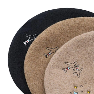 Cute high quality wool warm women beret with embroidery for wholesale