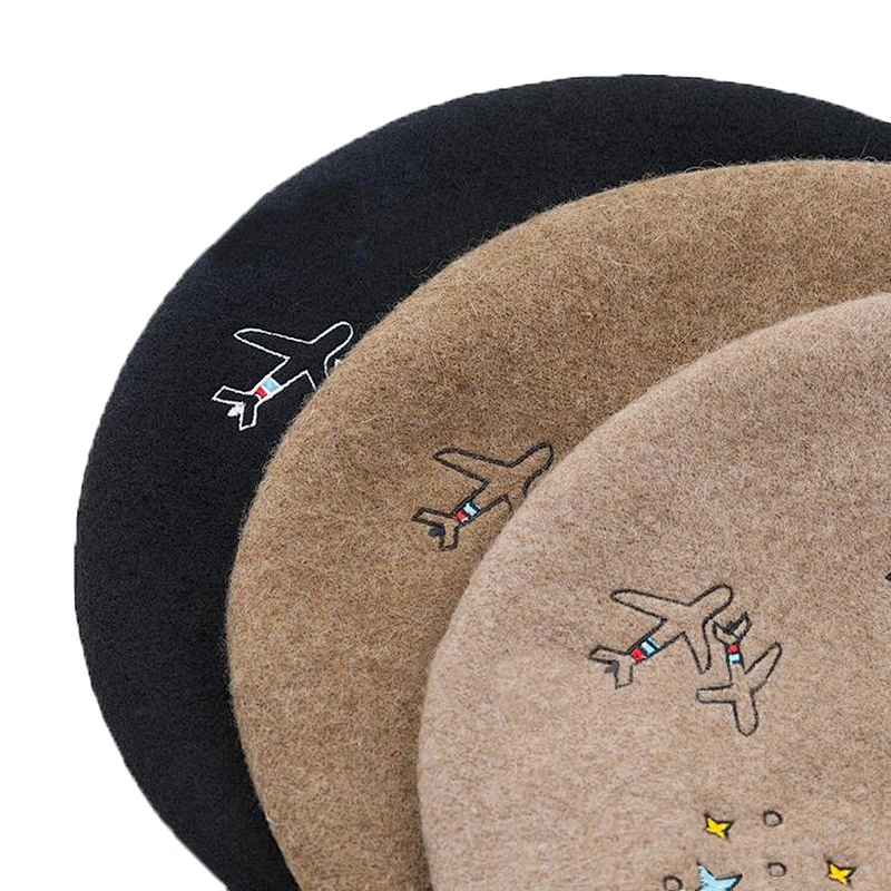 Cute high quality wool warm women beret with embroidery for wholesale