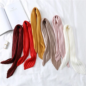 Solid color wild plain creased small satin simulation silk square scarf scarves for women