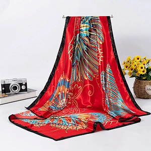 Shawl long sunscreen beach towel butterfly digital printing 90cm satin square scarf