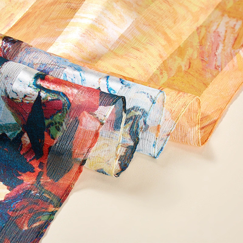 High-end gift oil painting stripe sunscreen long shawl scarf wholesale fashion ladies silk scarf