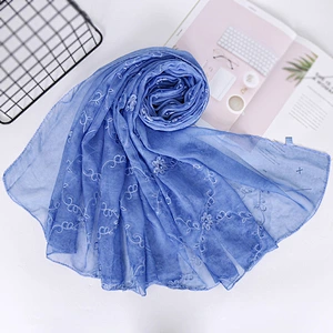 Muslim jacquard pearl imitated silk embroidered women scarf lace shawl hijab women