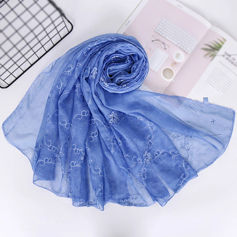 Muslim jacquard pearl imitated silk embroidered women scarf lace shawl hijab women