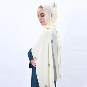 Breathable fashion long scarf muslim rhinestone ladies chiffon scarf hijab with pearl