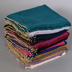 Hot sale 180*90cm 15 Color Stock  cotton muslim beaded hijab scarf