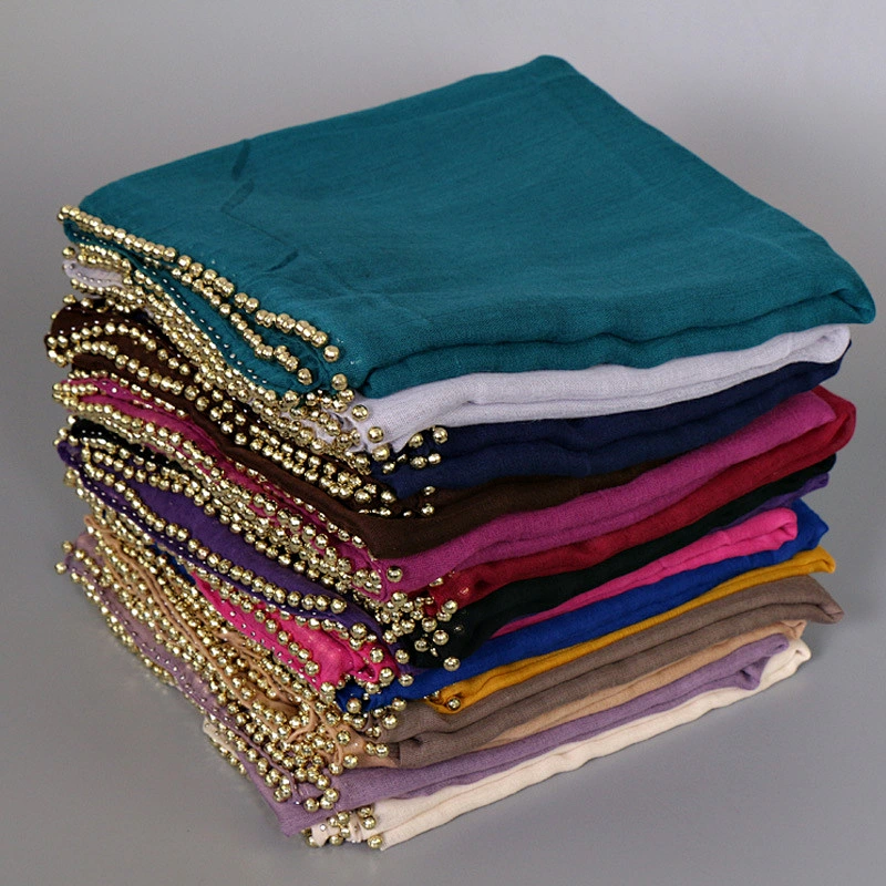 Hot sale 180*90cm 15 Color Stock  cotton muslim beaded hijab scarf
