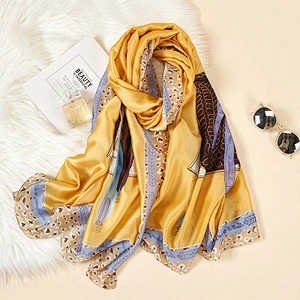 All-match outdoor imitated silk floral women silk printed scarf sunscreen shawl