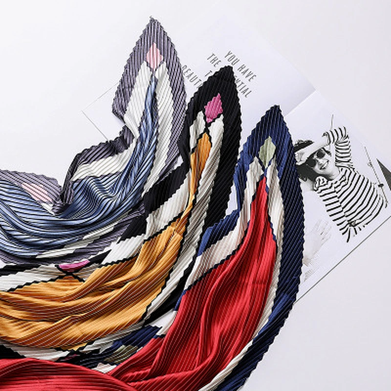 Temperament small square sunscreen pleated wild scarf double sided printing satin silk scarf