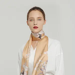 Lady elegant Satin Crepe Mulberry silk women long print silk scarf