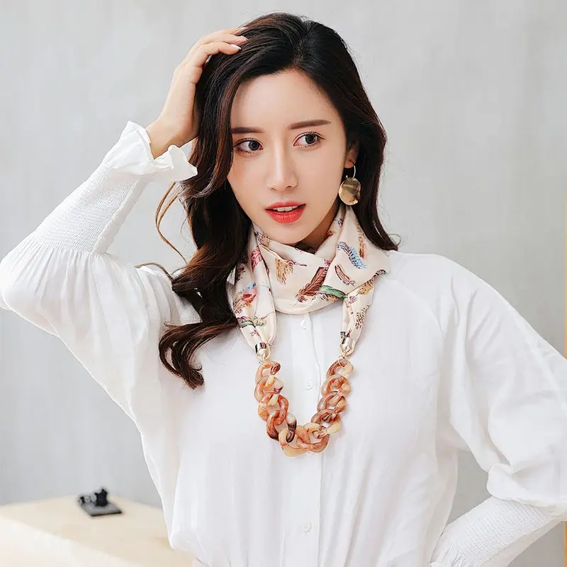 European and American satin chain decorated ethnic style ladies necklace women jewelry scarf  with pendant
