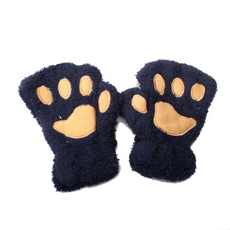 Best Winter Lovely Cartoon Cat Claw Gloves Thick Warm Fluffy Paws Half Finger Glove For Kids