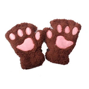 Best Winter Lovely Cartoon Cat Claw Gloves Thick Warm Fluffy Paws Half Finger Glove For Kids
