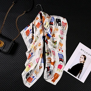 Spot cat cute print sunscreen square scarf cheap muslim elegant silk scarfs for women