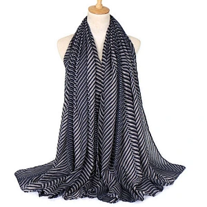 Breathable cotton and linen stripe all-matching shawl ladies fashion strips long scarfs for women
