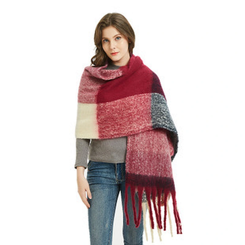 Factory Direct Europe America Autumn Winter Cashmere Double-Sided Colorful Plaid Square Scarf, Ladies Shawl Wholesale