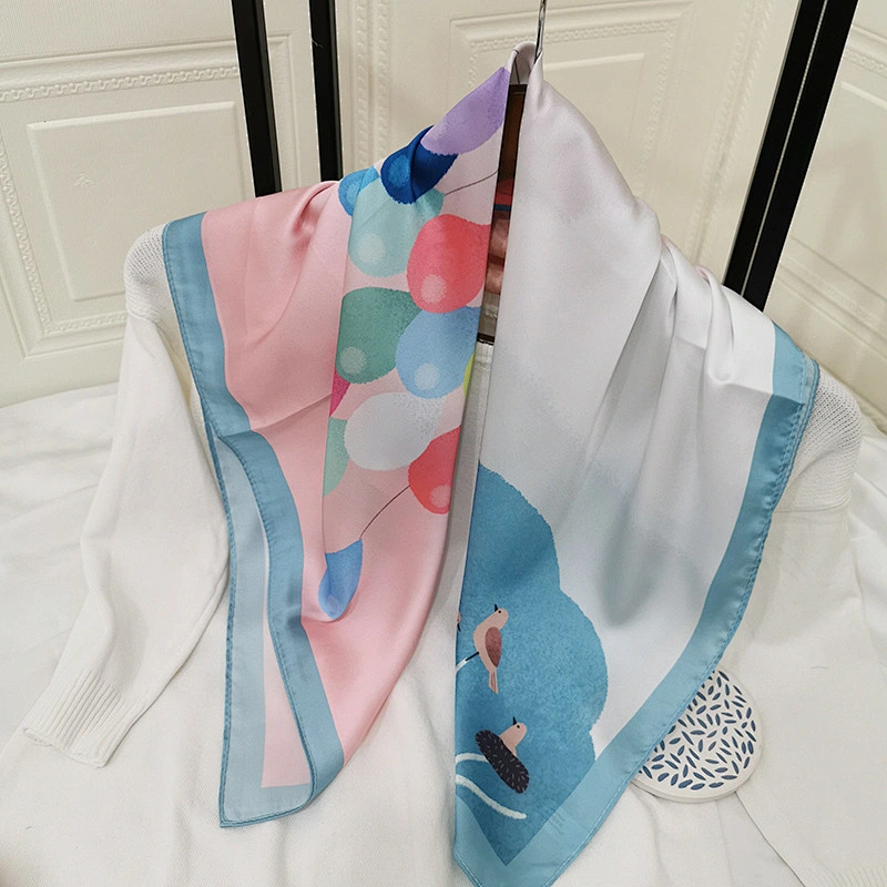 New Ins Wind Digital Printing Silk Scarf Sweet Pink Small Square Scarf Decorative Scarf