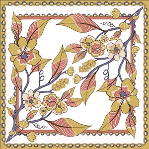 Hot Sale Spring Short Ribbon Printed Silk Scarf Square Flower Pattern Scarf