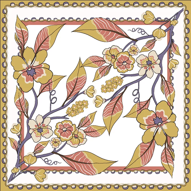 Hot Sale Spring Short Ribbon Printed Silk Scarf Square Flower Pattern Scarf