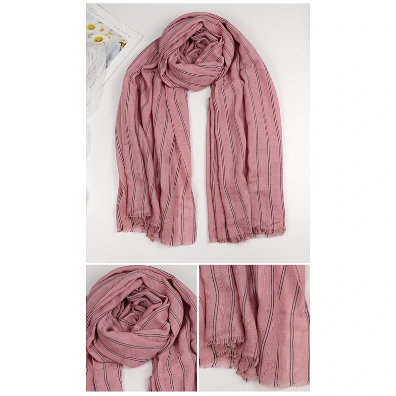 Autumn Winter Solid Color Striped Cotton Linen Scarf Lengthened Outdoor Warmth National Shawl